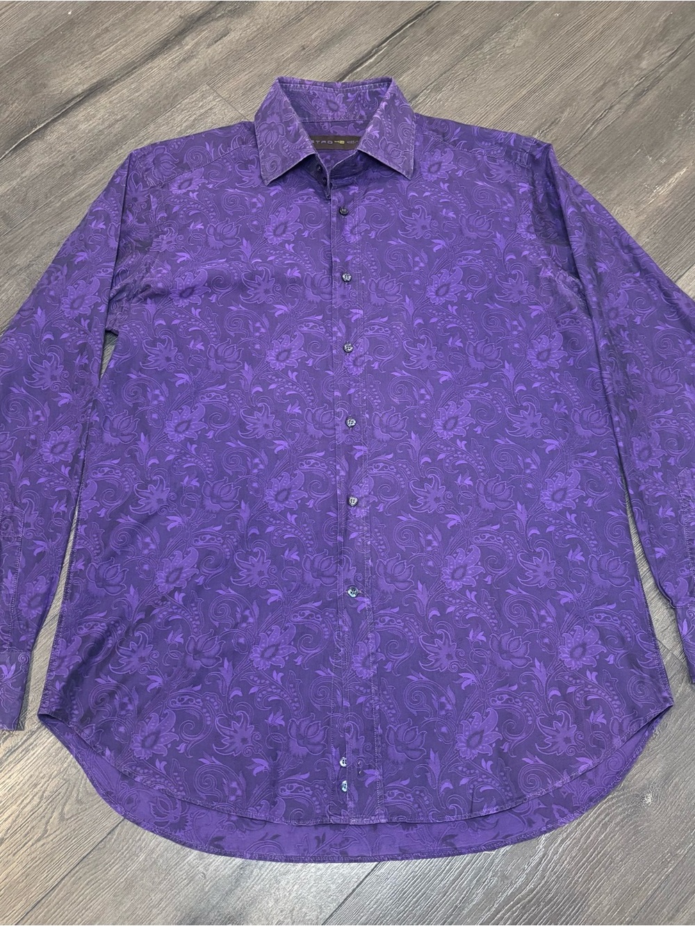 Etro Milano Shirt Mens 42 Paisley Made In Italy Long Sleeve Purple Button Up